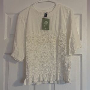 H&M Cream Smocked Short Sleeve Top